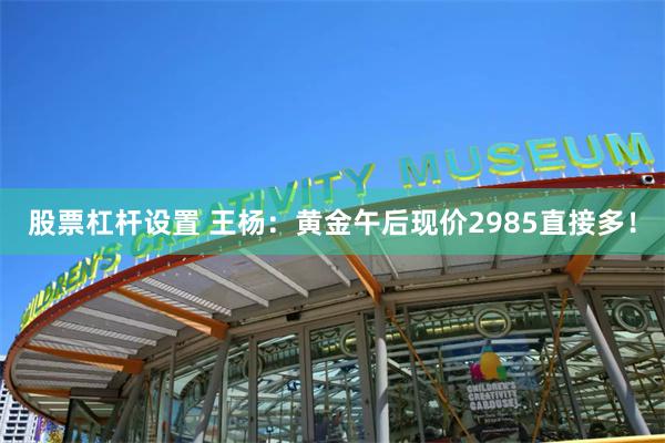 股票杠杆设置 王杨：黄金午后现价2985直接多！