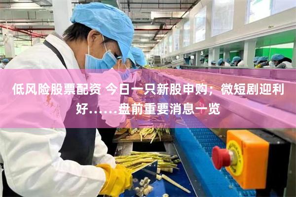 低风险股票配资 今日一只新股申购；微短剧迎利好……盘前重要消息一览